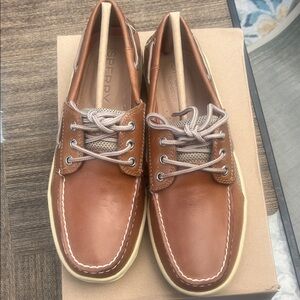 Sperry Topsider Men's 8.5 Dark Tan Leather Boat Shoes Walking non slip casual